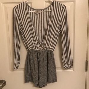 Grey and white long sleeve romper